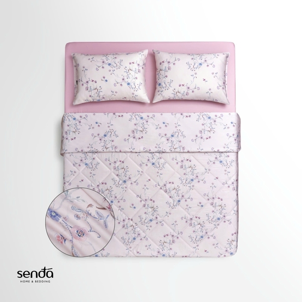 Vỏ chăn chần bông Lụa Tencel 60S họa tiết - Anh đào