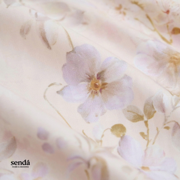 Bộ chăn ga gối 5 món Lụa Tencel 60S họa tiết - Tử đằng hồng