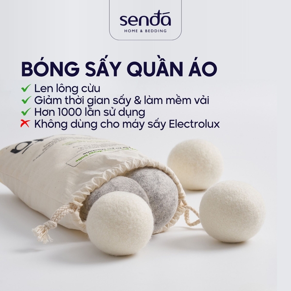Bóng sấy quần áo len lông cừu,  Wool Dryer Balls 7cm 8cm dùng cho máy sấy quần áo
