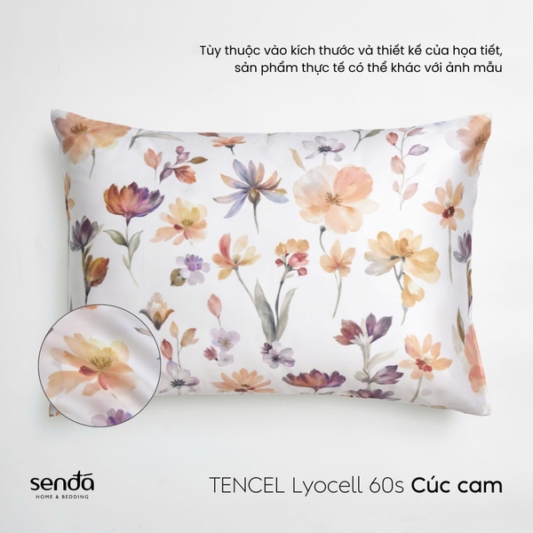 Vỏ gối nằm Lụa Tencel 60S họa tiết - Cúc cam