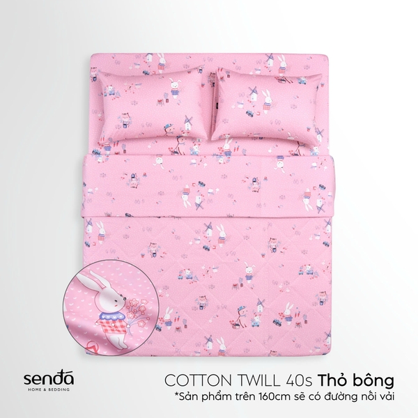 Bộ chăn ga gối 4 món cho bé Cotton Twill họa tiết - Thỏ bông