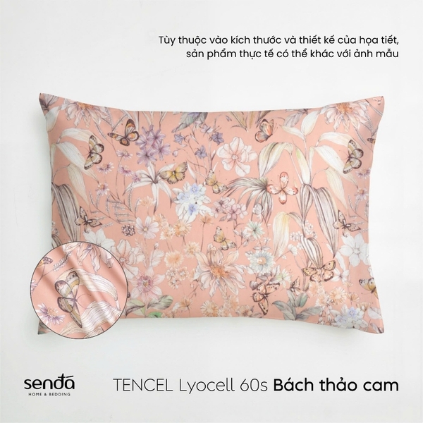 Vỏ gối nằm Lụa Tencel 60S họa tiết - Bách thảo cam
