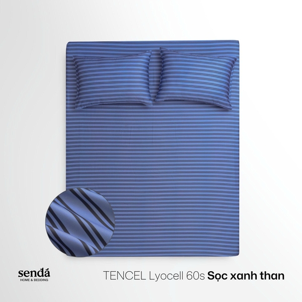 Bộ ga gối 3 món Lụa Tencel  họa tiết kẻ sọc - Sọc xanh than