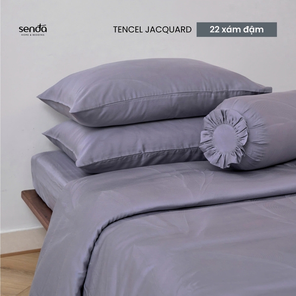 Bộ chăn ga gối 5 món Lụa Tencel Jacquard vân gấm - 22 Xám đậm