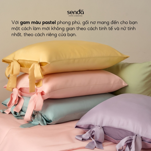 Vỏ gối Nơ Lụa Tencel 50x70cm trơn màu