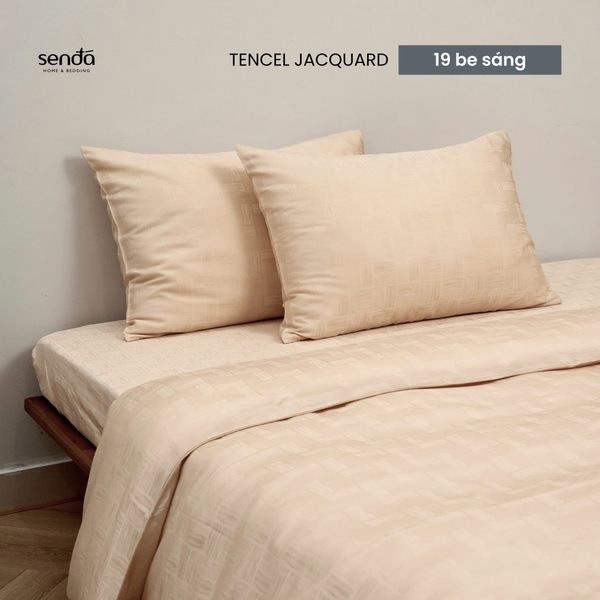 Bộ chăn ga gối 4 món Lụa Tencel Jacquard vân gấm - 19 be sáng