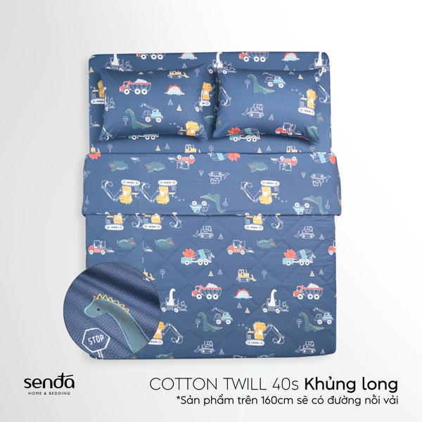 Bộ chăn ga gối 4 món cho bé Cotton Twill họa tiết - Khủng long
