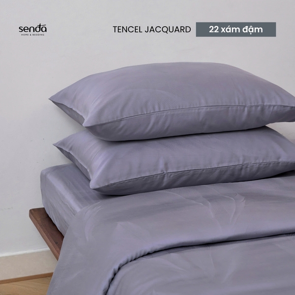 Bộ chăn ga gối 4 món Lụa Tencel Jacquard vân gấm - 22 Xám đậm