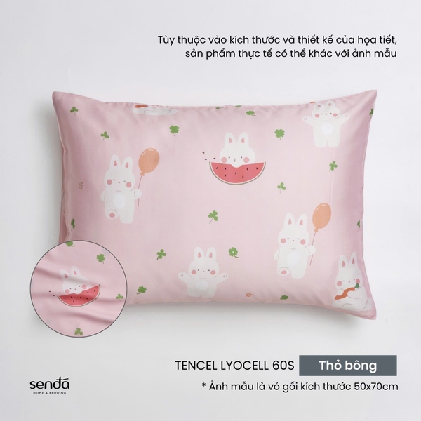 Vỏ gối nằm cho bé đi học Lụa Tencel họa tiết - Thỏ bông
