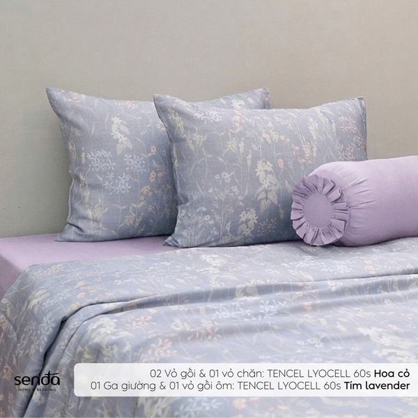 Bộ chăn ga gối 5 món Lụa Tencel 60S họa tiết - Hoa cỏ