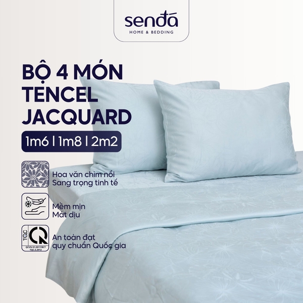 Bộ chăn ga gối 4 món Lụa Tencel Jacquard vân gấm