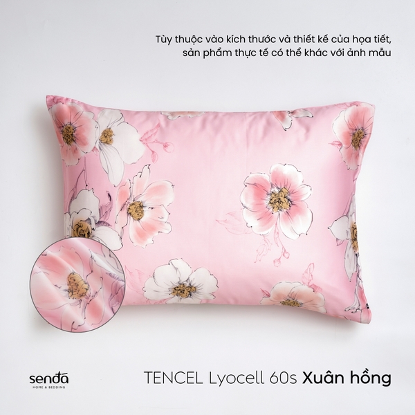Vỏ gối nằm Lụa Tencel 60S họa tiết - Xuân hồng