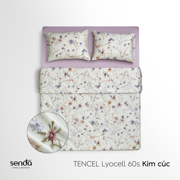 Vỏ chăn chần bông Lụa Tencel 60S họa tiết - Kim cúc