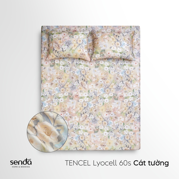 Bộ ga gối 3 món Lụa Tencel 60S họa tiết - Cát tường