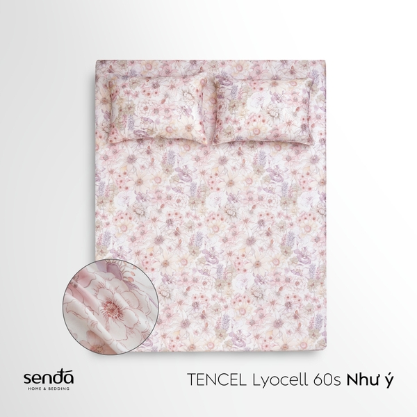 Bộ ga gối 3 món Lụa Tencel 60S họa tiết - Như ý