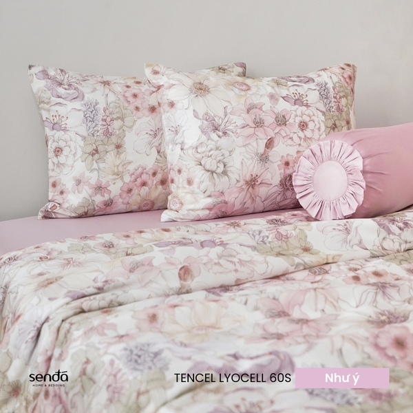 Bộ chăn ga gối 5 món Lụa Tencel 60S họa tiết - Như ý