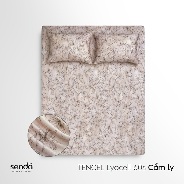 Bộ ga gối 3 món Lụa Tencel 60S họa tiết - Cẩm Ly