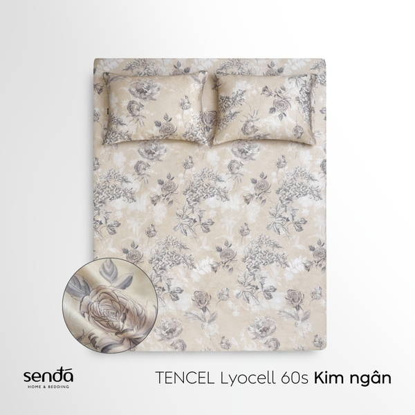 Bộ ga gối 3 món Lụa Tencel 60S họa tiết - Kim ngân