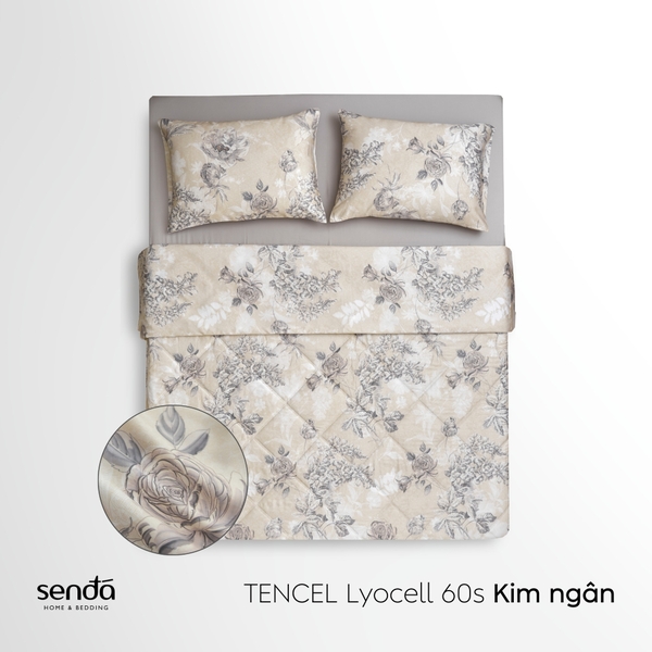 Vỏ chăn chần bông Lụa Tencel 60S họa tiết - Kim ngân