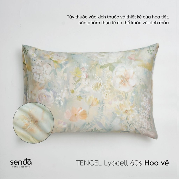 Vỏ gối nằm Lụa Tencel 60S họa tiết - Hoa vẽ