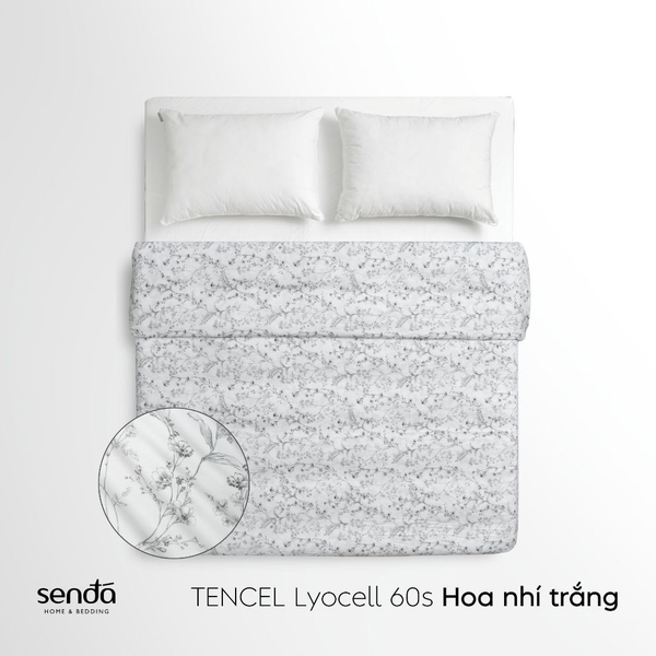 Vỏ chăn mỏng Lụa Tencel 60S họa tiết - Hoa nhí trắng