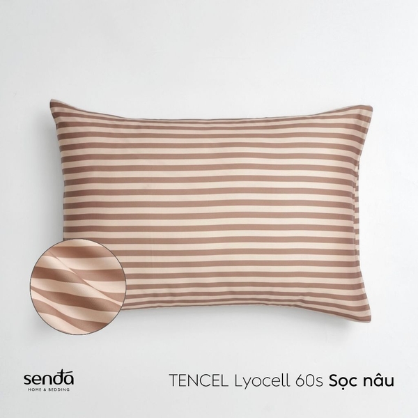 Vỏ gối Lụa Tencel họa tiết kẻ sọc - Sọc nâu