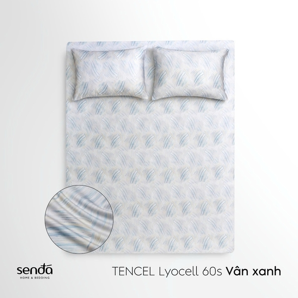 Bộ ga gối 3 món Lụa Tencel 60S họa tiết  - Vân xanh