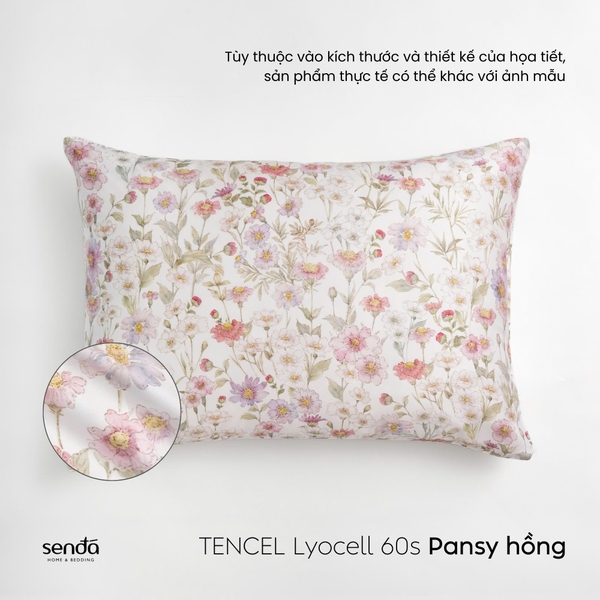 Vỏ gối nằm Lụa Tencel 60S họa tiết - Pansy hồng
