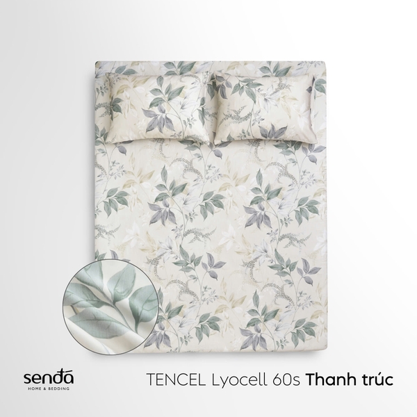 Bộ ga gối 3 món Lụa Tencel 60S họa tiết - Thanh trúc