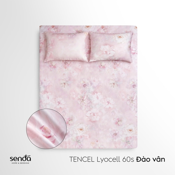 Bộ ga gối 3 món Lụa Tencel 60S họa tiết - Đào vân