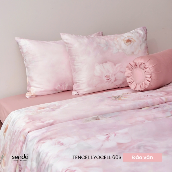 Bộ chăn ga gối 5 món Lụa Tencel 60S họa tiết - Đào vân