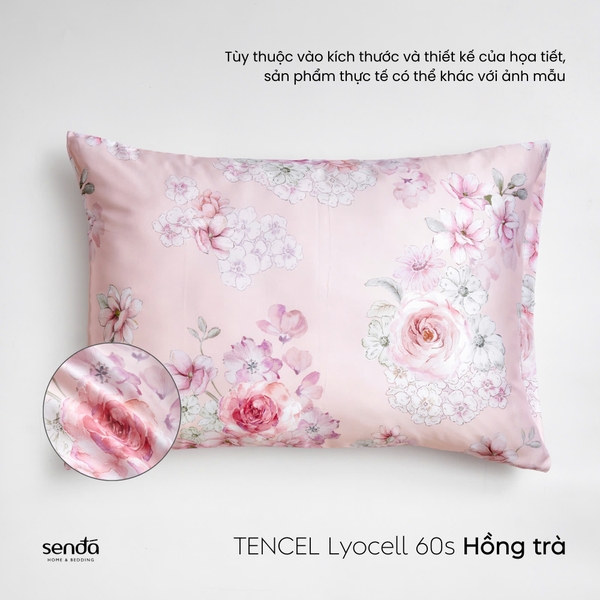 Vỏ gối nằm Lụa Tencel 60S họa tiết - Hồng trà
