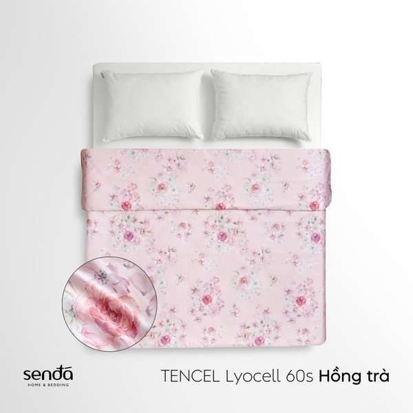 Vỏ chăn mỏng Lụa Tencel 60S họa tiết - Hồng trà