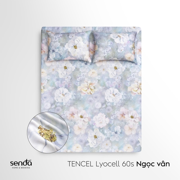Bộ ga gối 3 món Lụa Tencel 60S họa tiết - Ngọc vân