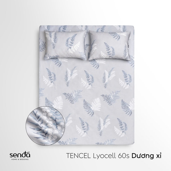 Bộ ga gối 3 món Lụa Tencel 60S họa tiết - Dương xỉ