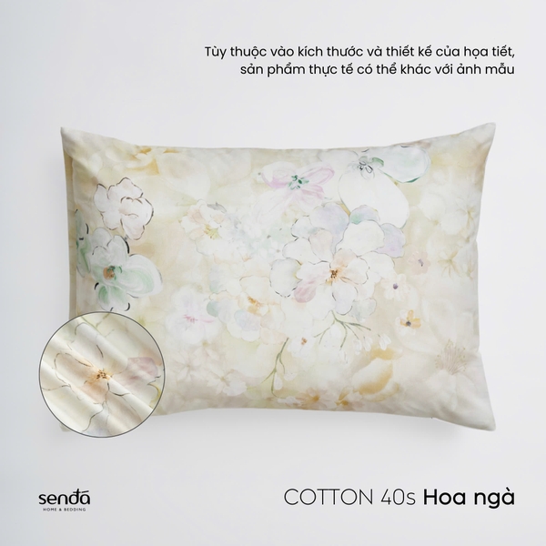 Vỏ gối nằm Cotton 40S họa tiết - Hoa ngà