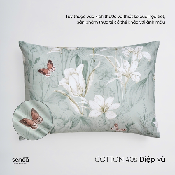 Vỏ gối nằm Cotton 40S họa tiết - Diệp vũ