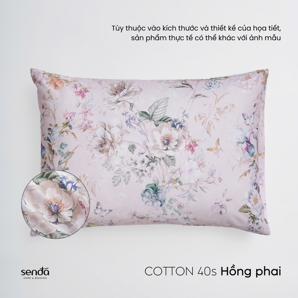Vỏ gối nằm Cotton 40S họa tiết - Hồng phai