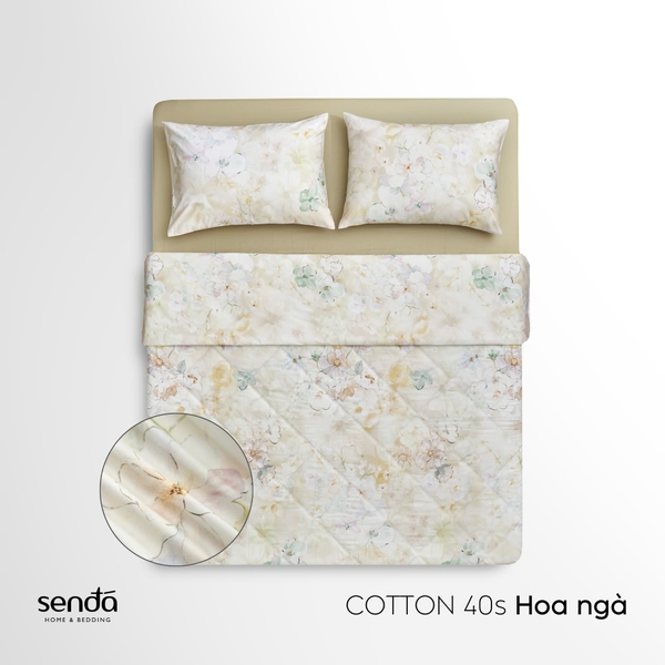 Vỏ chăn chần bông Cotton 40S họa tiết - Hoa ngà