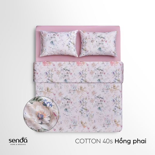 Vỏ chăn chần bông Cotton 40S họa tiết - Hồng phai