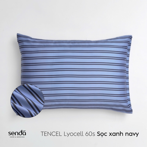 Vỏ gối Lụa Tencel họa tiết kẻ sọc - Sọc xanh navy