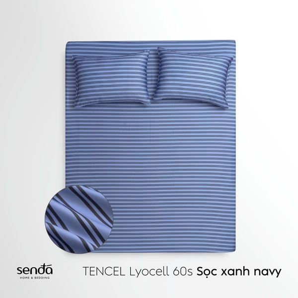 Bộ ga gối 3 món Lụa Tencel  họa tiết kẻ sọc - Sọc xanh navy