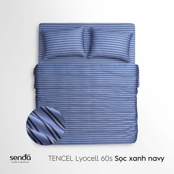 Bộ chăn ga gối 4 món Lụa Tencel họa tiết kẻ sọc