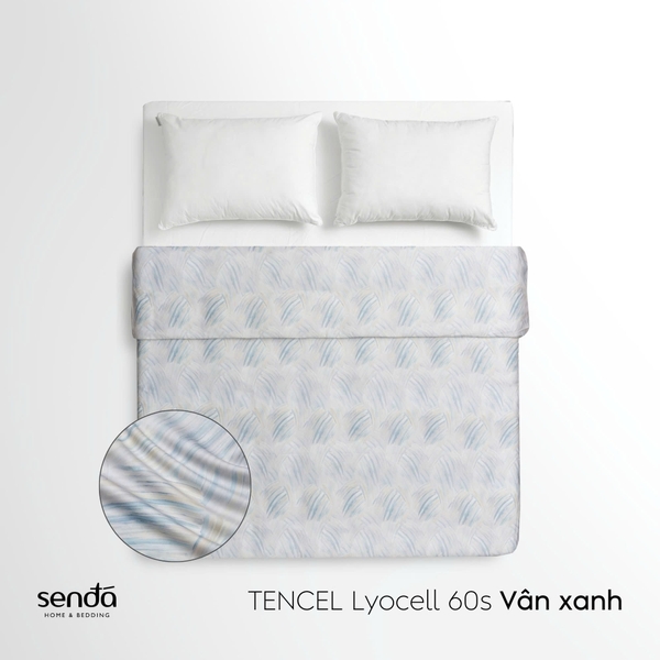 Vỏ chăn mỏng Lụa Tencel 60S họa tiết  - Vân xanh
