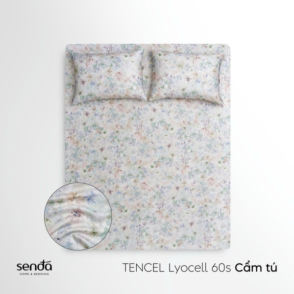 Bộ ga gối 3 món Lụa Tencel 60S họa tiết - Cẩm tú