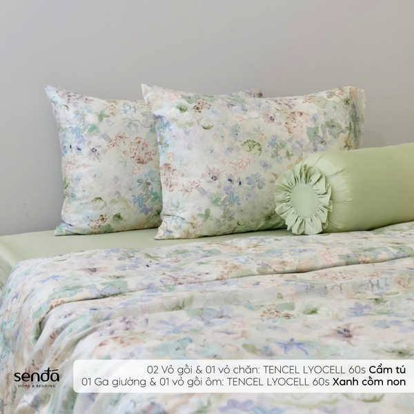 Bộ chăn ga gối 5 món Lụa Tencel 60S họa tiết - Cẩm tú