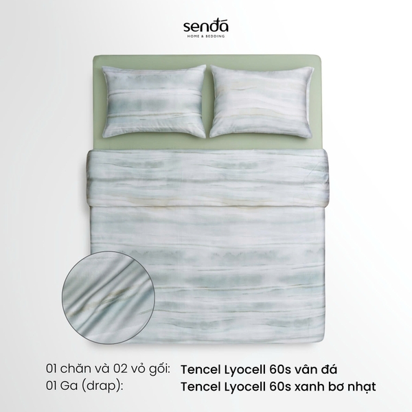 Vỏ chăn chần bông Lụa Tencel 60S họa tiết - Vân đá