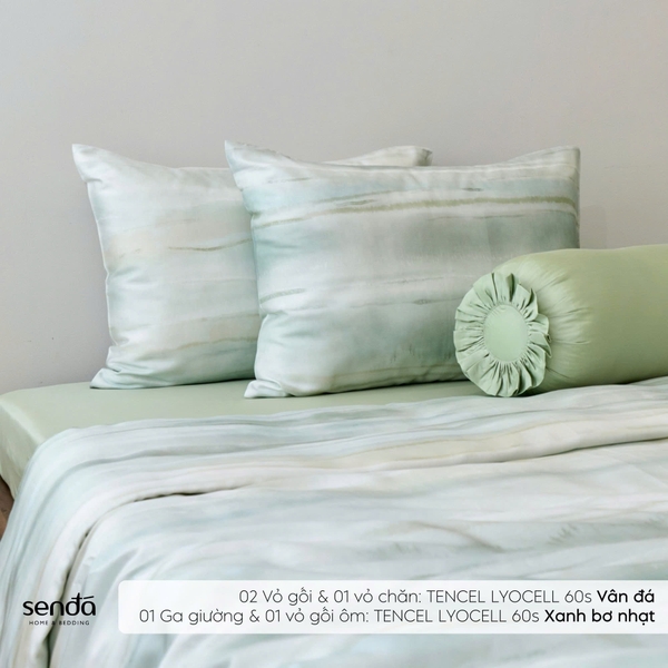 Bộ chăn ga gối 5 món Lụa Tencel 60S họa tiết - Vân đá
