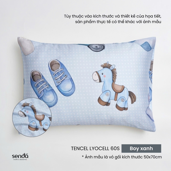 Vỏ gối nằm cho bé đi học Lụa Tencel họa tiết - Boy xanh
