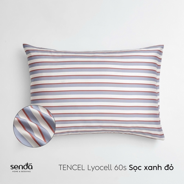 Vỏ gối Lụa Tencel họa tiết kẻ sọc - Sọc xanh đỏ